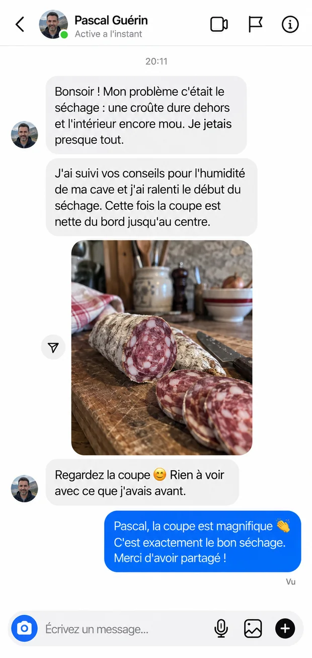 Message d'un client : une coupe nette du bord au centre